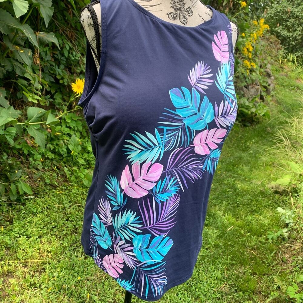 Lands End pink, blue, and purple floral swim top - Picture 6 of 6